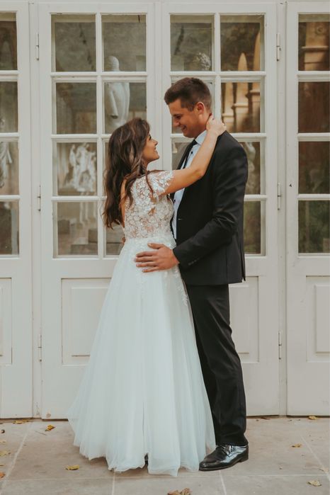 Suknia sukienka slubna koronka rozmiar m cekiny