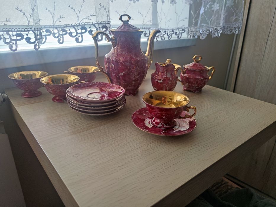 Przepiękny porcelanowy antyczny zestaw kawowy z lat 70tych 6 osobowy