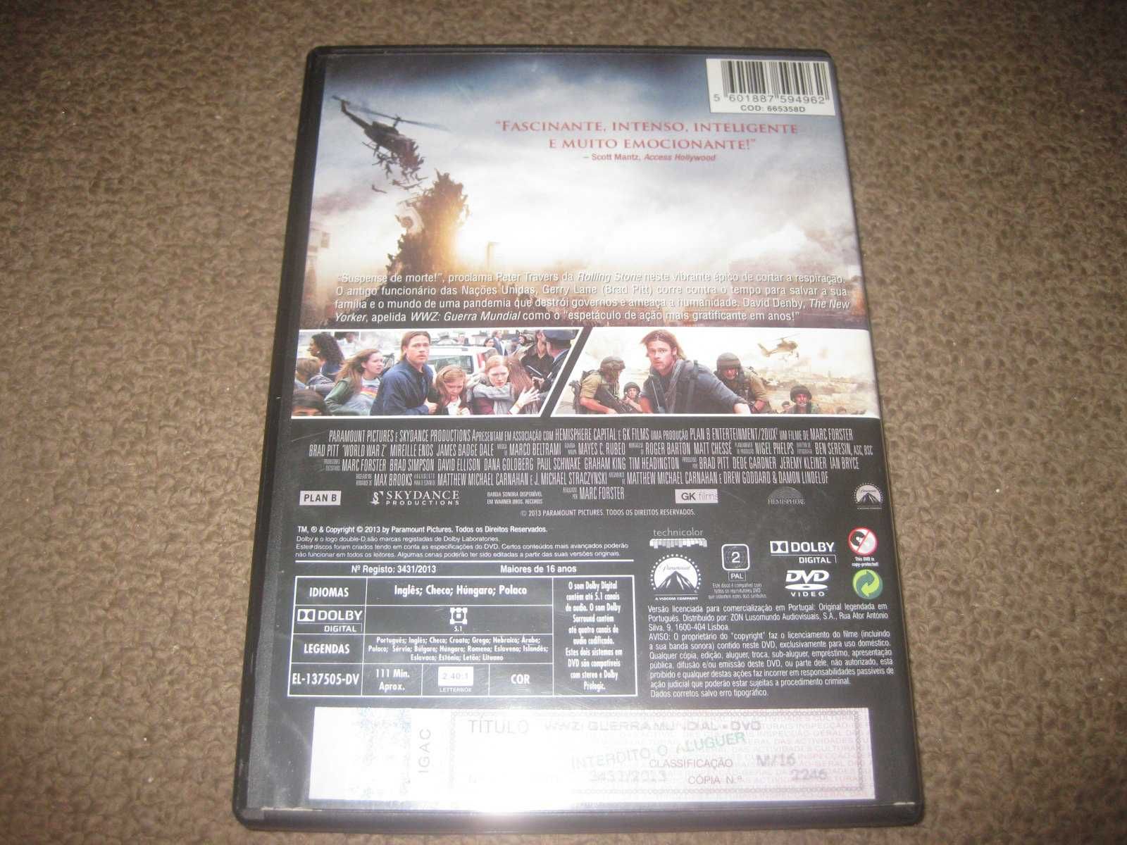 DVD "WWZ - Guerra Mundial" com Brad Pitt