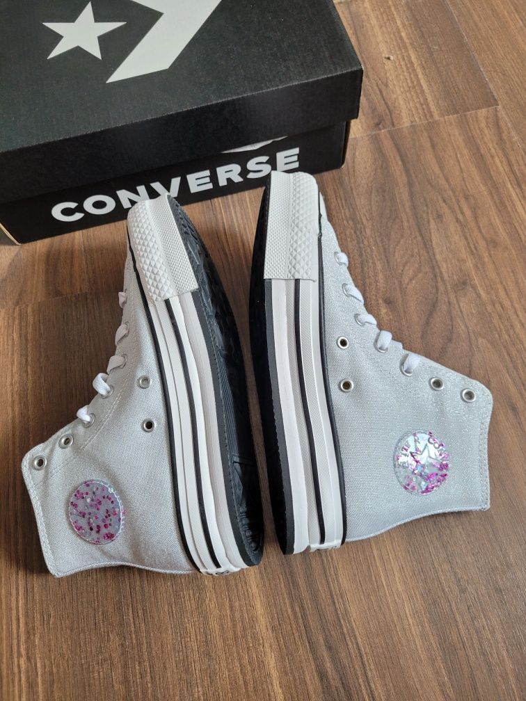 Nowa szare srebrne buty na platformie Converse