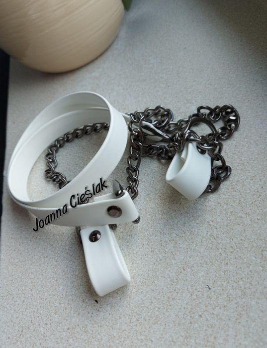 BIAŁY eco pasek+CZARNY ŁAŃCUSZEK+zaczepy do obag O bag moon light glam