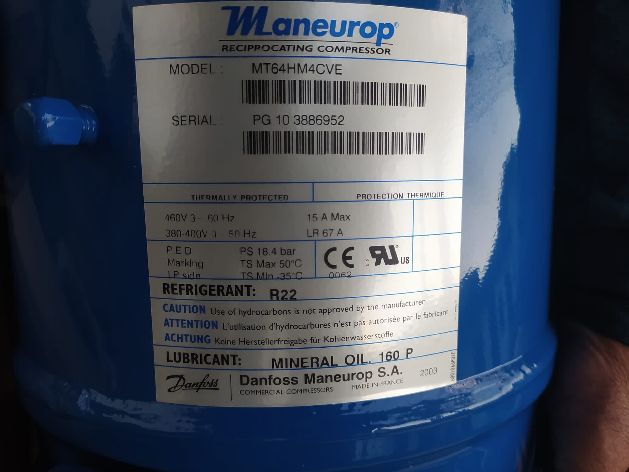 Danfoss maneurop compressor mt 64