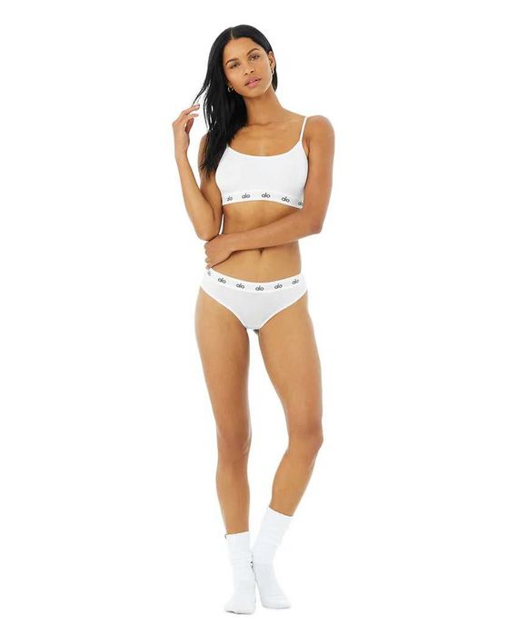 Комплект топ та стрінги Alo Yoga Icon Cheeky Bra and Slip Panties Whit
