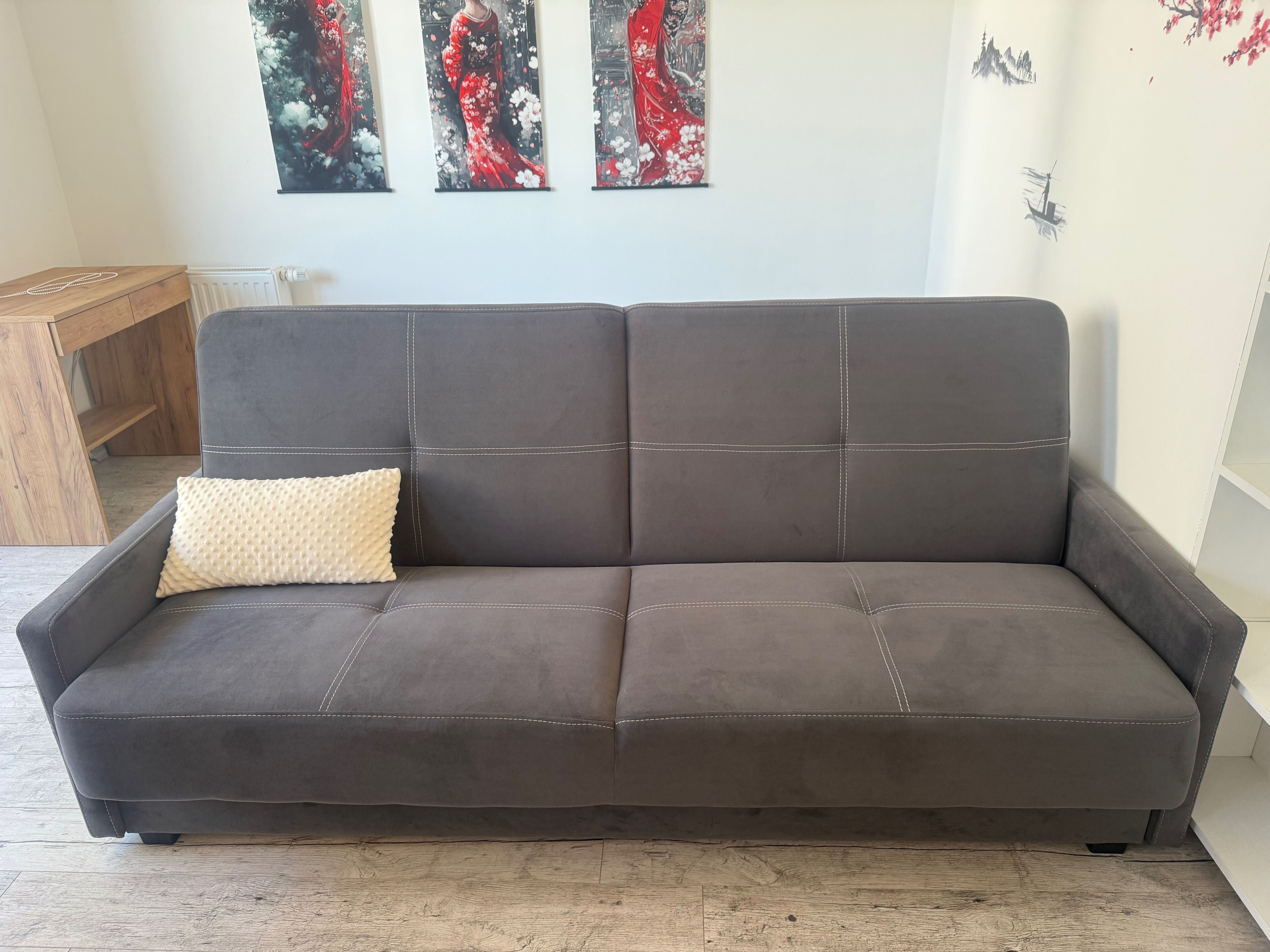 Wersalka sofa z pojemnikiem na pościel pojemna szara welur