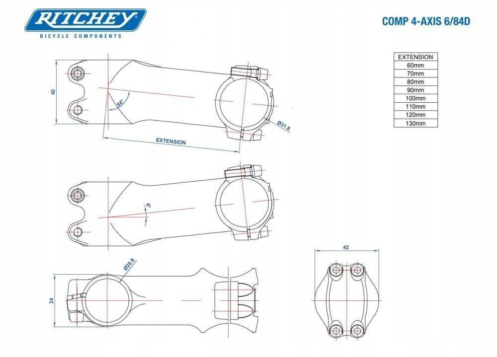 Mostek Ritchey Comp 4-Axis44 6° 1 1/8" 80mm