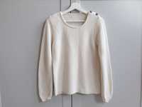 Kremowy sweter sweterek 100% bawełna 36 38 z guzikami na ramionach