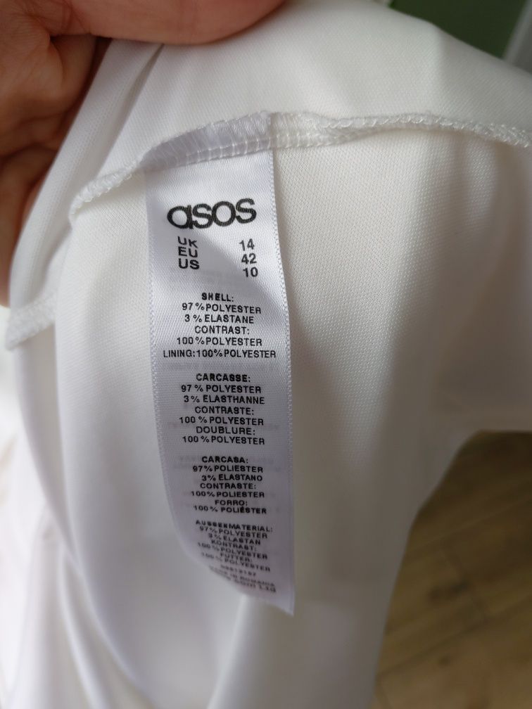 ASOS Sukienka damska Kremowa z ozdobnym dekoltem XL z siateczka beż rę