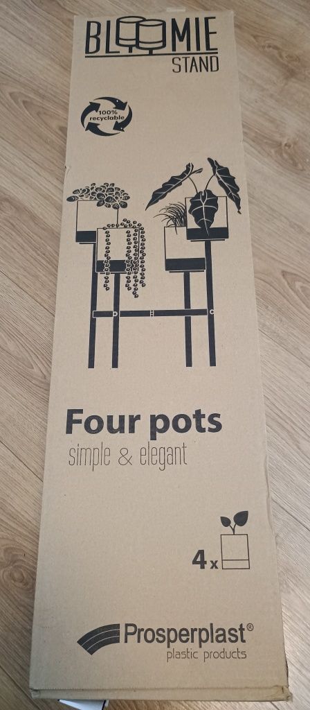 NOWY kwietnik BLOOMIE STAND na 4 donice białe metalowy czarny