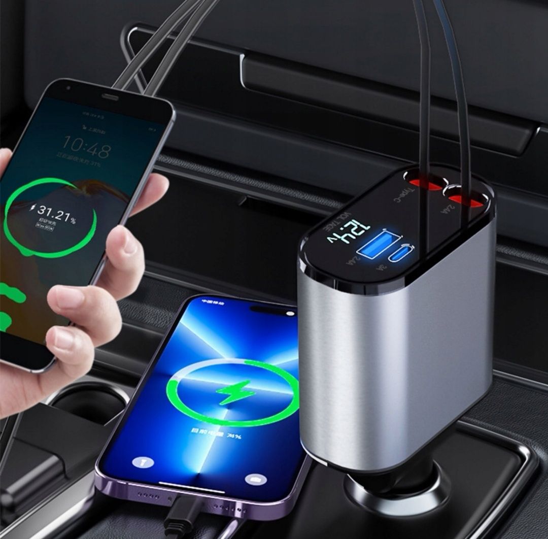 Ładowarka Samochodowa USB C 30W apple LIGHTNING Zwijak 12V 24V