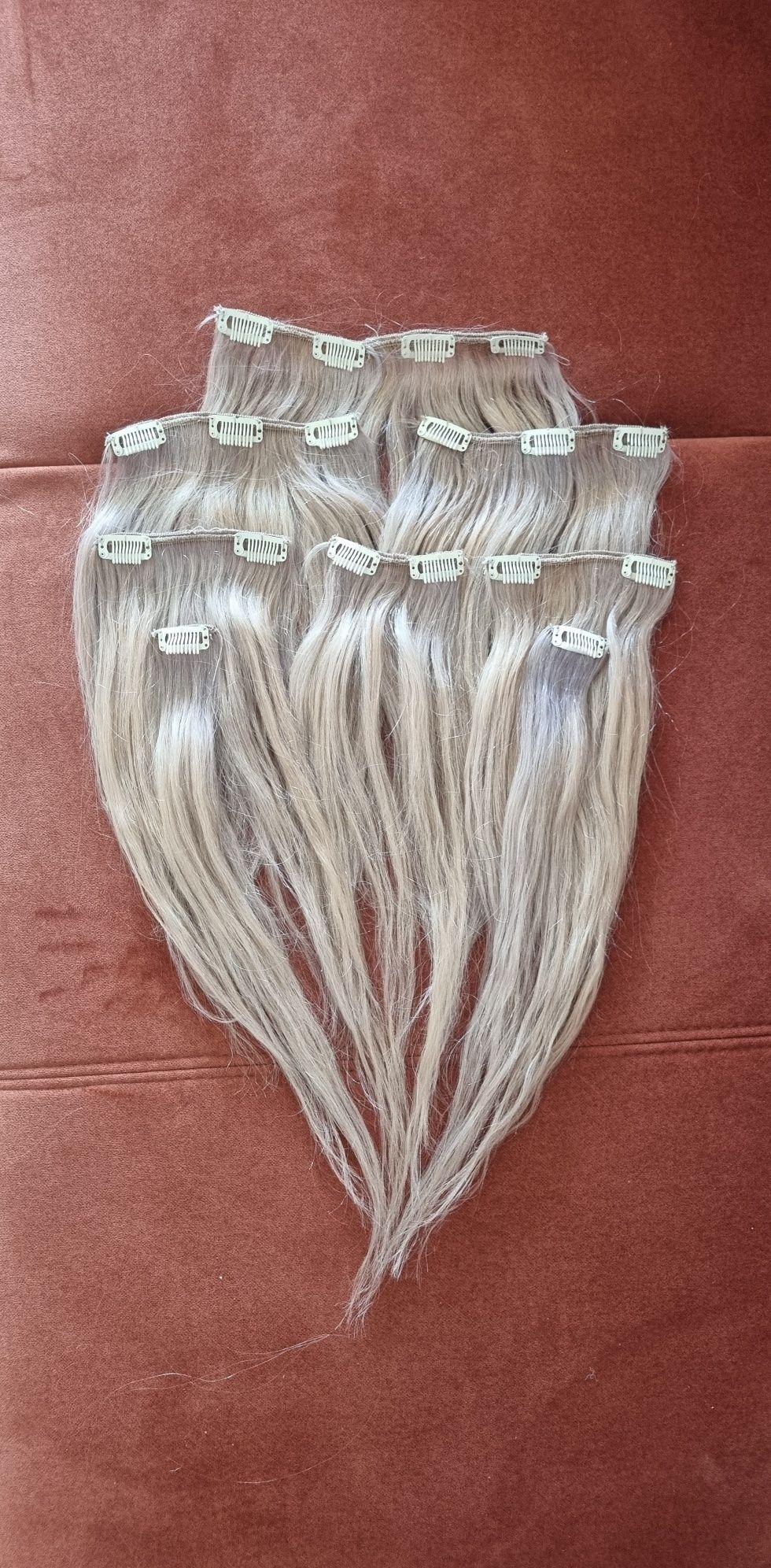 Włosy do doczepienia clip in naturalne na spinkach 40cm 8 taśm blond