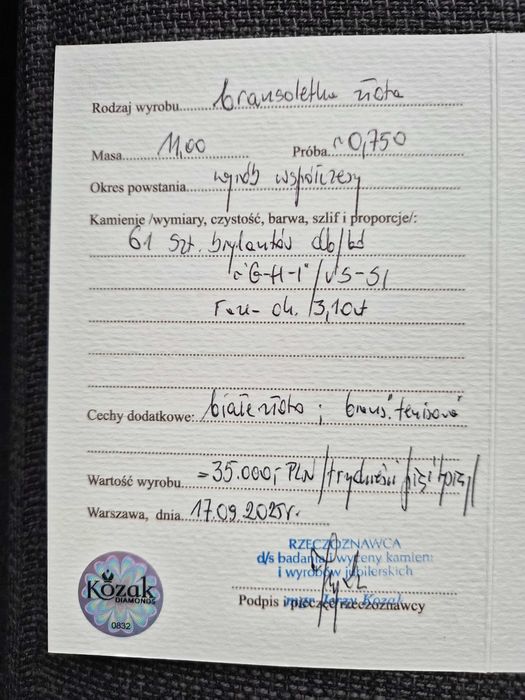 Bransoletka tenisówka białe złoto, Brylanty 61szt., 18cm, 11gr