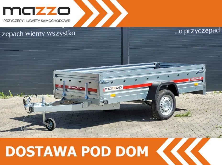 TEMARED Dostawa przyczepka 263x125x40cm DMC750kg RESOR 3-PIÓROWY I AMORTYZATOR  Dostawa przyczepka 263x125x40cm DMC750kg RESORY 3-PIÓROWE I AMORTYZATO