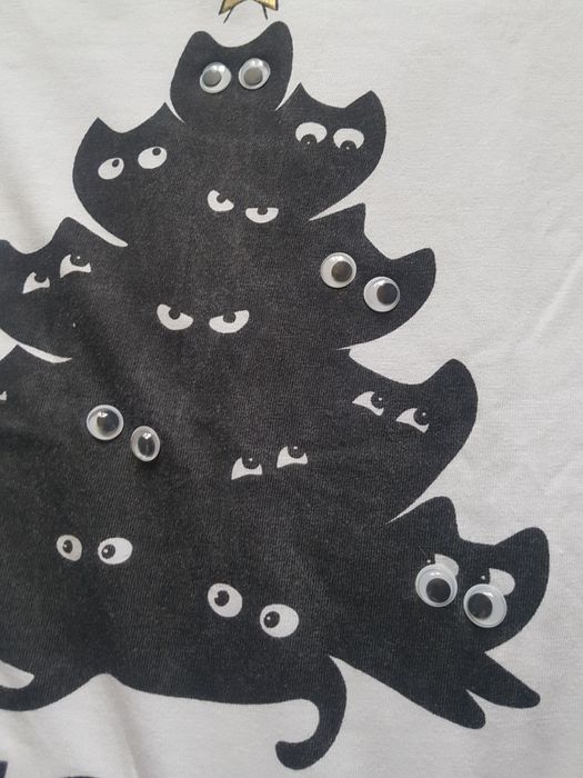 bluzka T-shirt z krótkim rękawem z kotami, choinka  z kotów 146-152