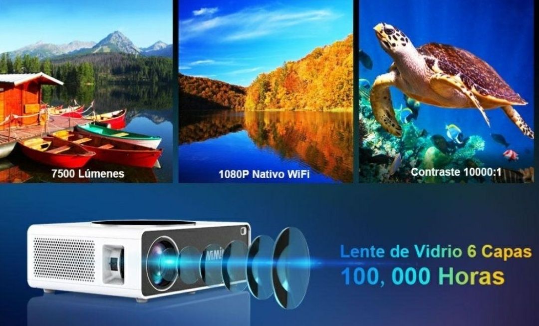 Projector led 7800 lumens + WiFi incorporado / NATIVA 1080P / Imagem a