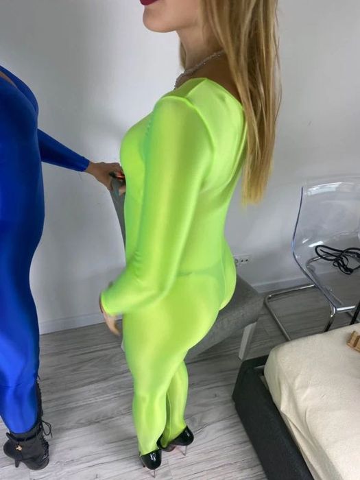 Zielony neonowy kombinezon catsuit spandex lycra ala latex
