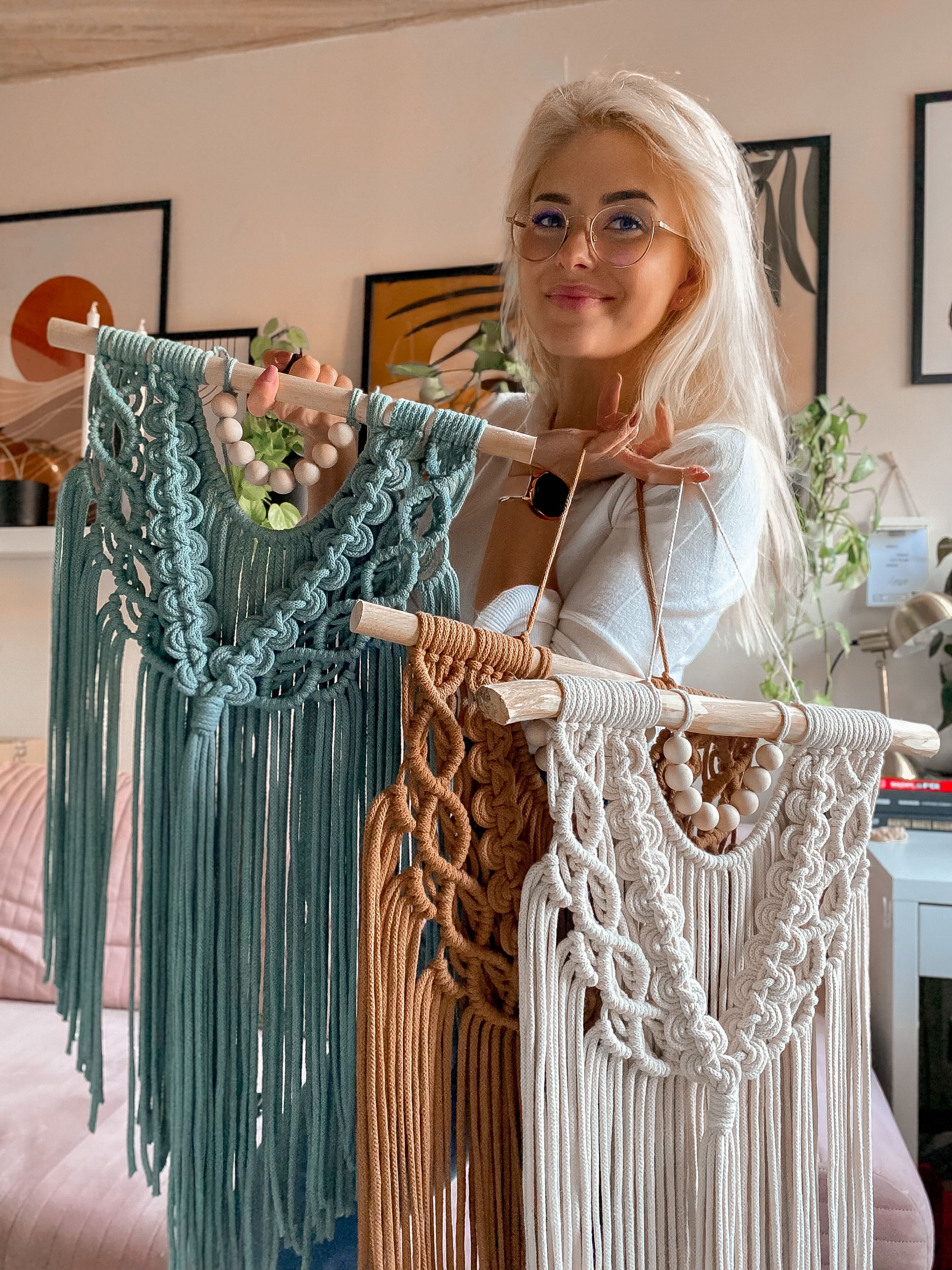 Makrama Jasmine rękodzieło boho dekoracja ozdoba ścienna