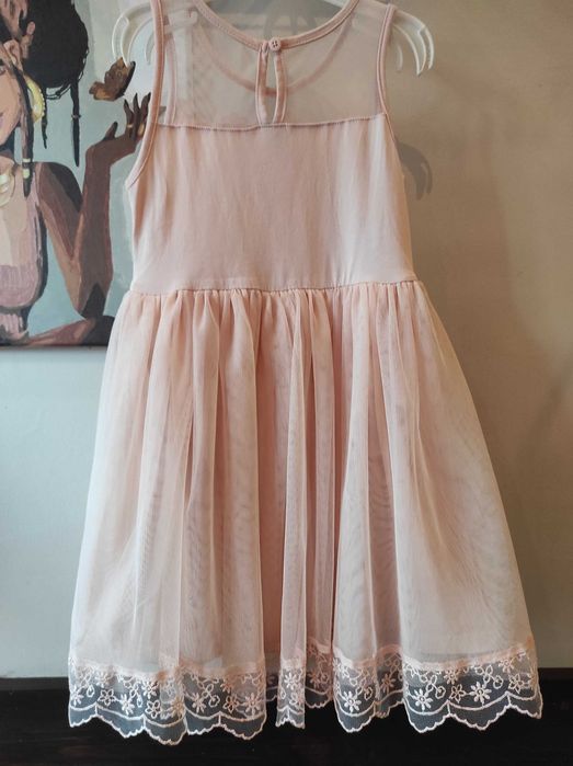 Świąteczna Waikiki sukienka z tiulem i koronką różowa strój 110 116