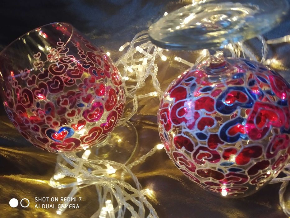 Фужери або бокали "сердечка". Авторський вітражний розпис. Handmade