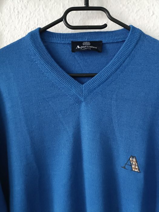 Elegancki męski sweter w serek 50% wełna rozm. L