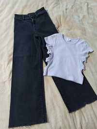 Spodnie szerokie czarne jeansowe 164 cm + bluzka 152 cm Zara