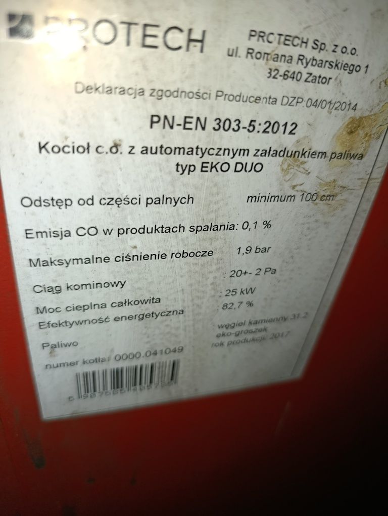 Czesci do pieca Piec protech 25 kw rok 2017 ekogroszek bardzo dobry