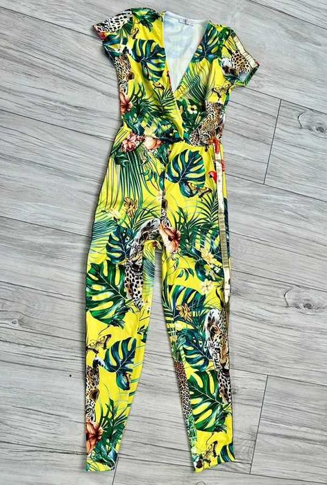 boho Jungle kombinezon w liście z lampasem   36 S/M