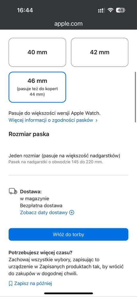 Opaska sportowa original Apple Watch Nike do koperty 44 lub 46 mm