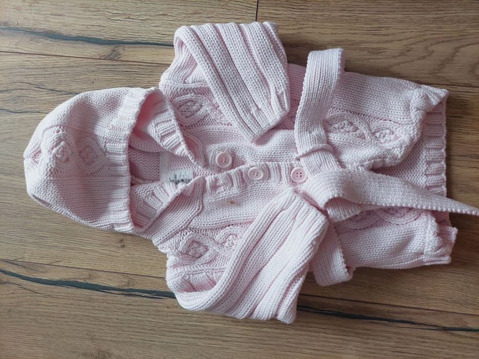 Sweter zapinany pudrowy róż h&m 3-6m 62-68cm
