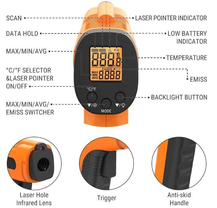 Termometr na podczerwień Laserowy miernik temperatury ThermoPro TP30