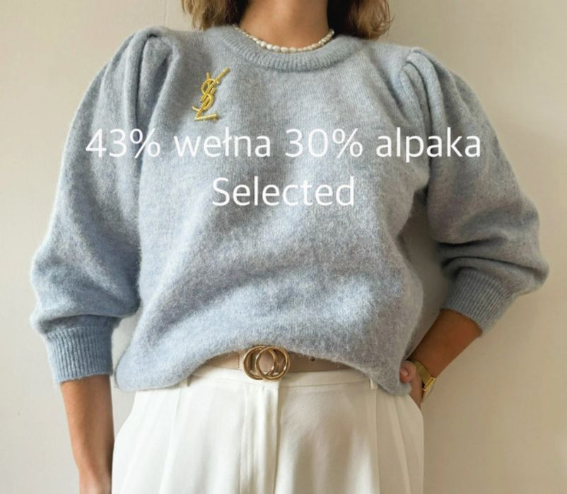 Wełniany mięciutki sweterek z alpaką Selected z bufkami puszysty