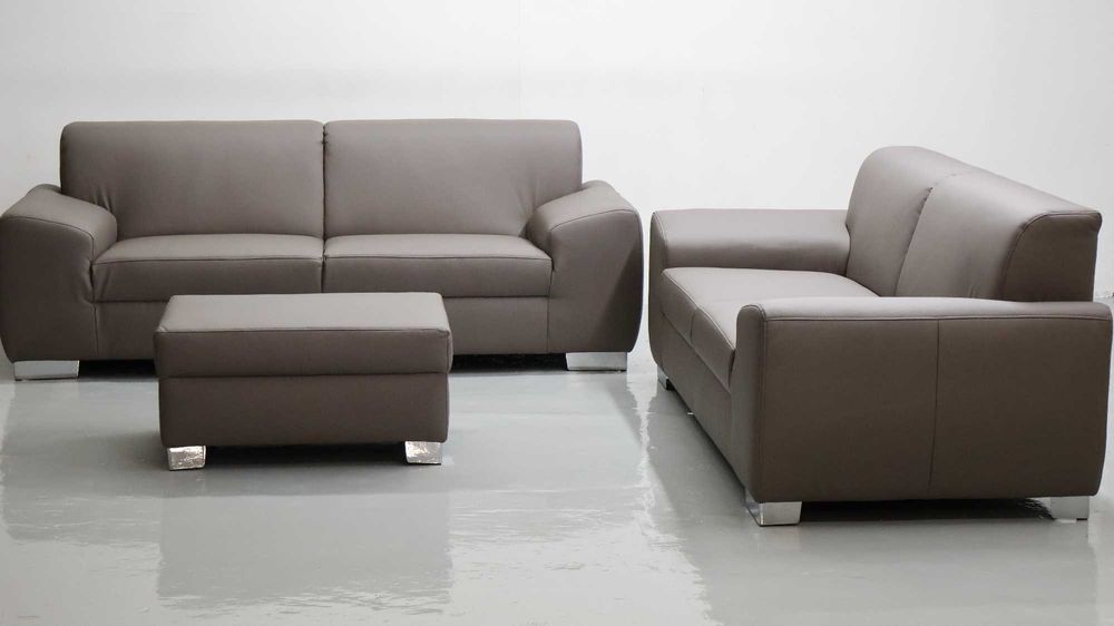 TAB nowy komplet 3+2+PUFA SOFA kanapa, zestaw CZEKOLADOWA ECO SKÓRA s
