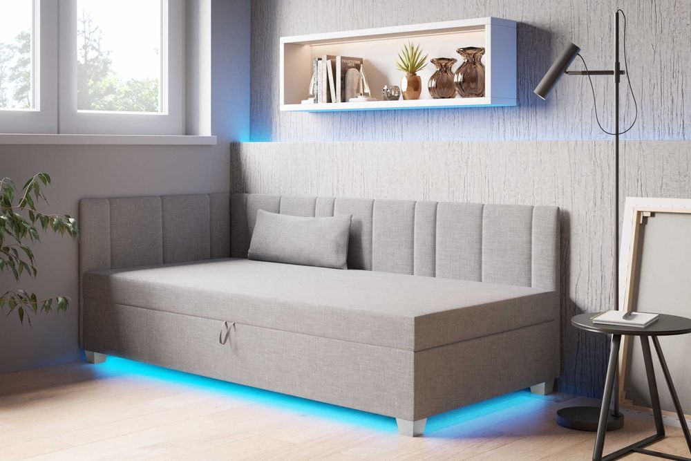Tapczan Łóżko Sofa Kanapa materac+ pojemnik oświetlenie Led wysyłka