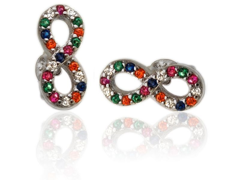 Rodowane Srebrne Kolczyki Nieskończoność Cyrkonie K2795