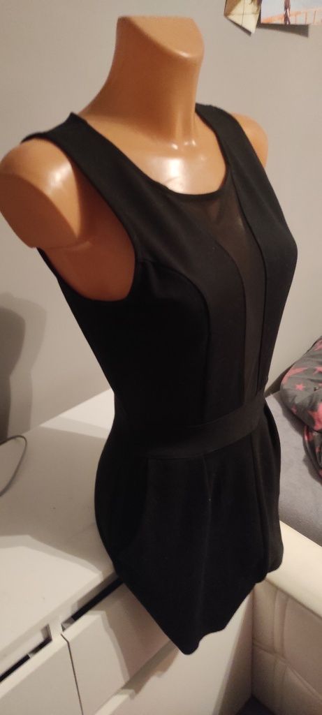 Kombinezon krótki czarny siateczka bawełna amisu elegancki wyjściowy