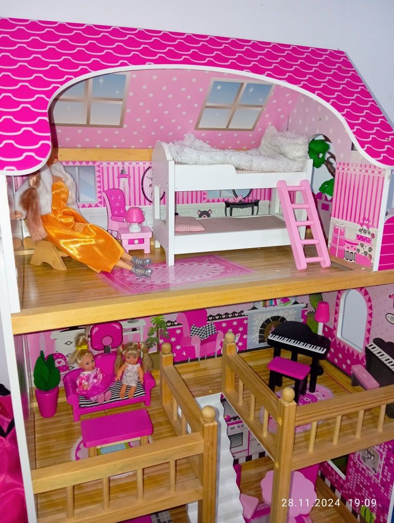 Domek Dla Lalek Basia Drewniany 90cm + Meble
