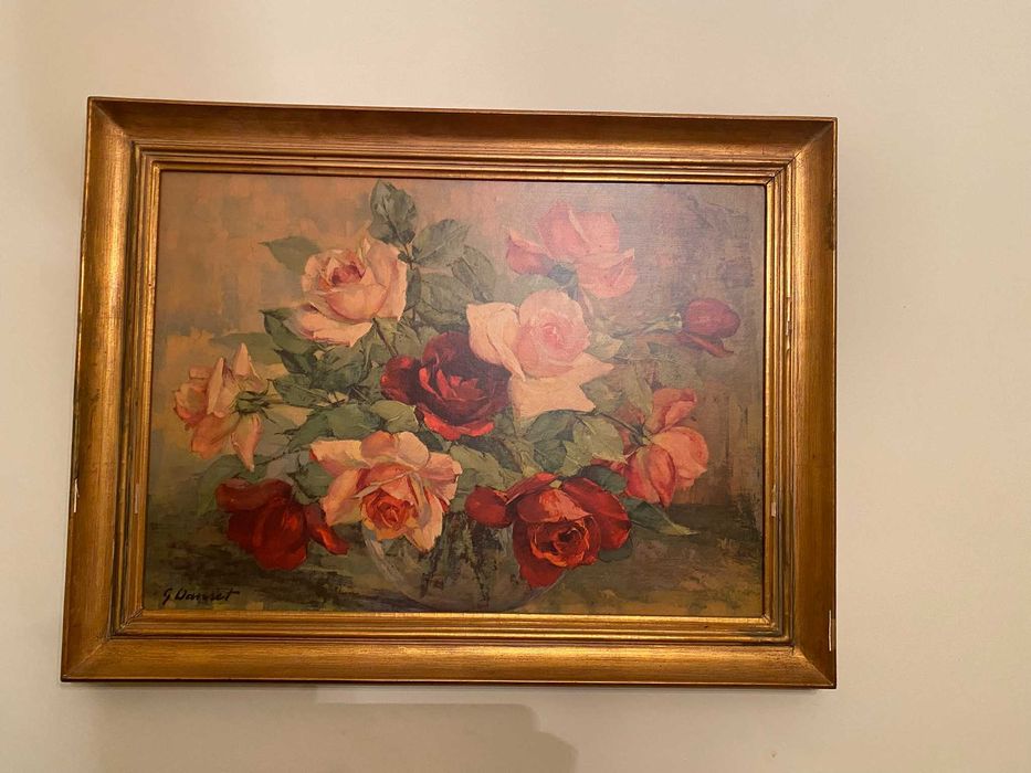 Quadro floral com moldura dourada de G. Wanset 74x56 cm's