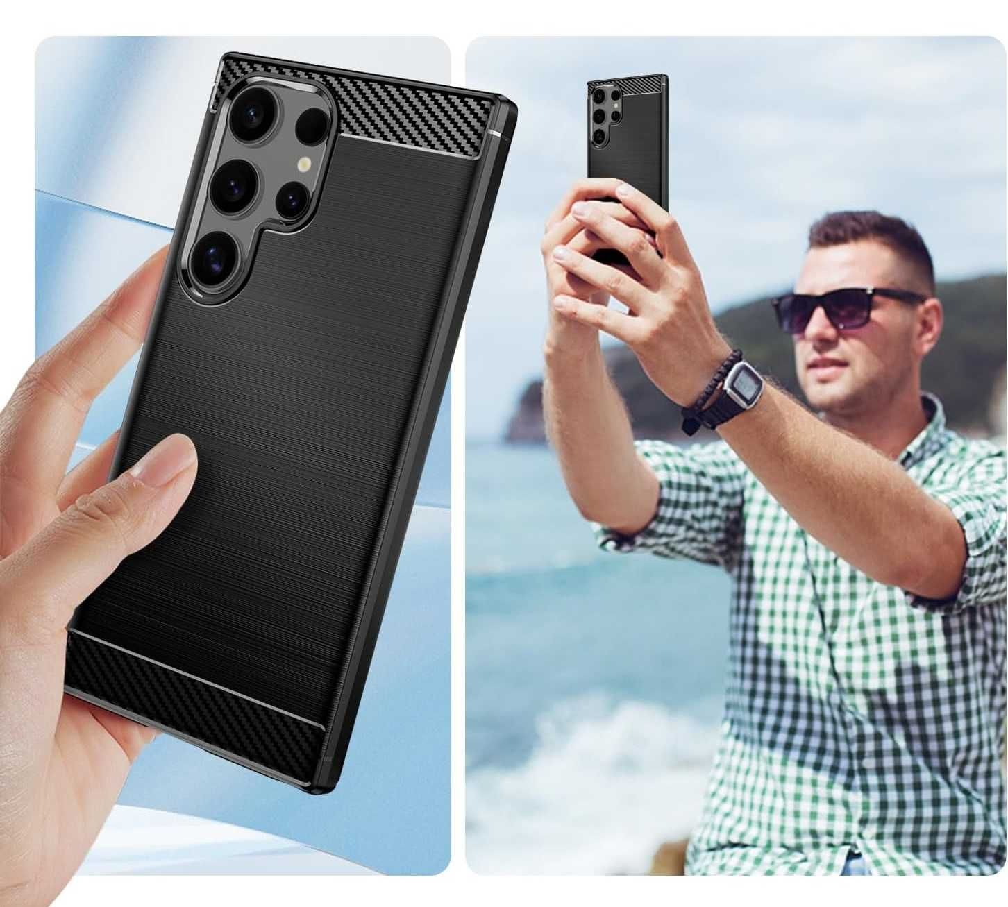 Etui Nakładka Carbon do Samsung Galaxy S24 Ultra + Szkło Hartowane