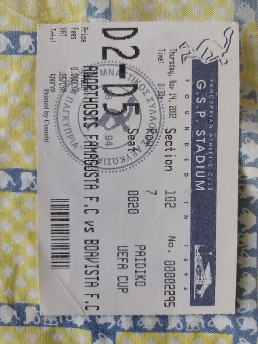 Bilhete Anorthosis Famagusta Boavista UEFA 2002 /2003