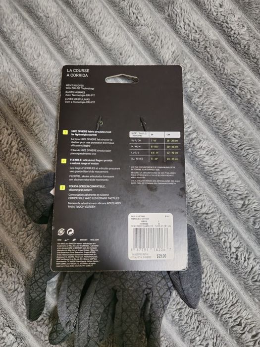 Чоловічі перчатки Nike Men's Heathered Grey Sphere Running