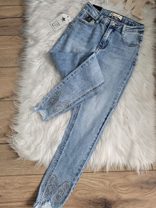 Spodnie dżinsowe diamenciki skrzydełka s