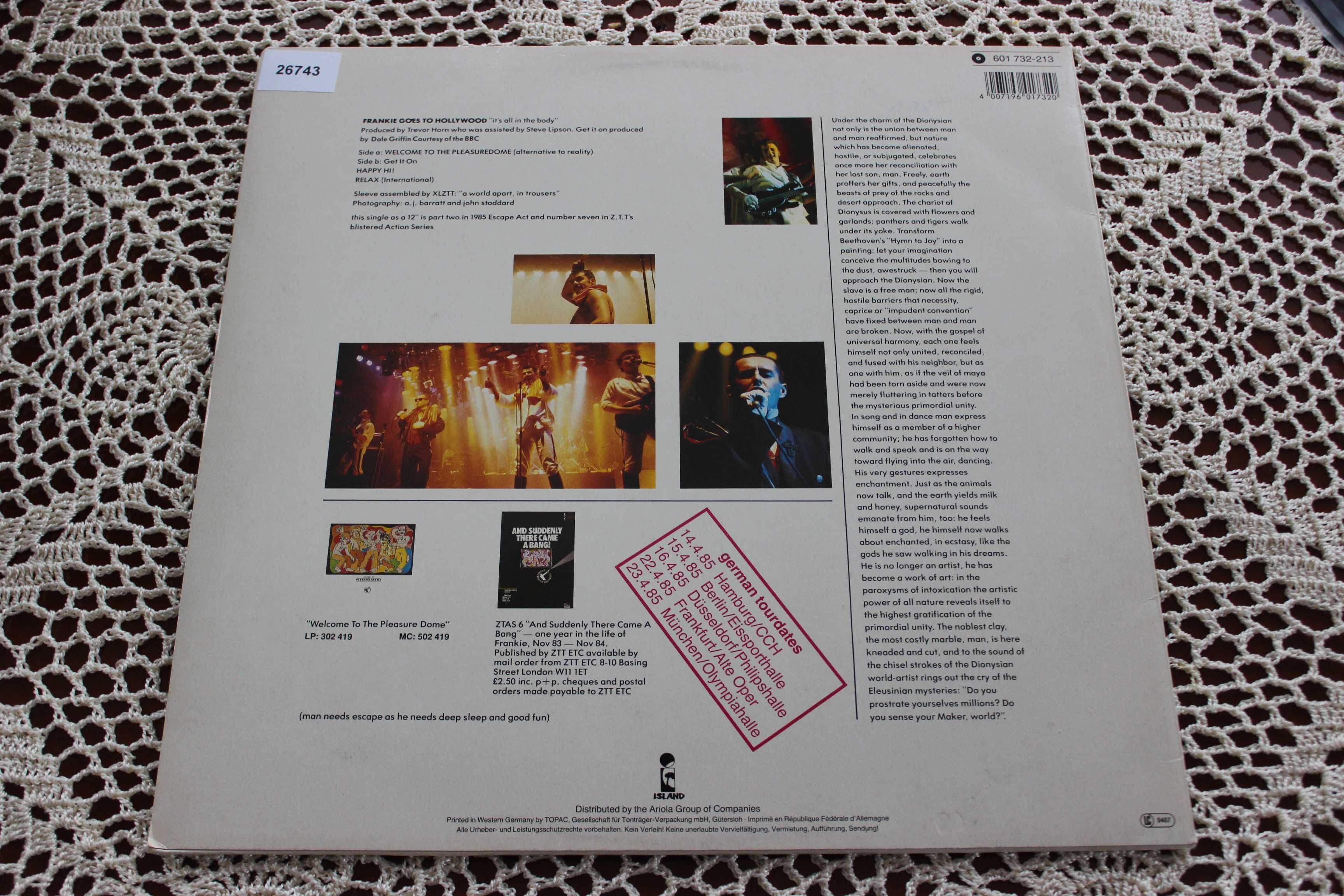 Frankie Goes To Hollywood – Welcome To The Pleasuredome /12" single NM