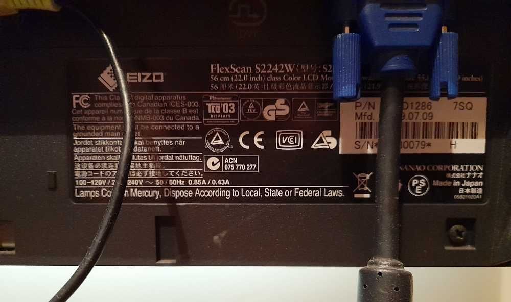 Monitor Eizo  FlexScan S2242W pivot