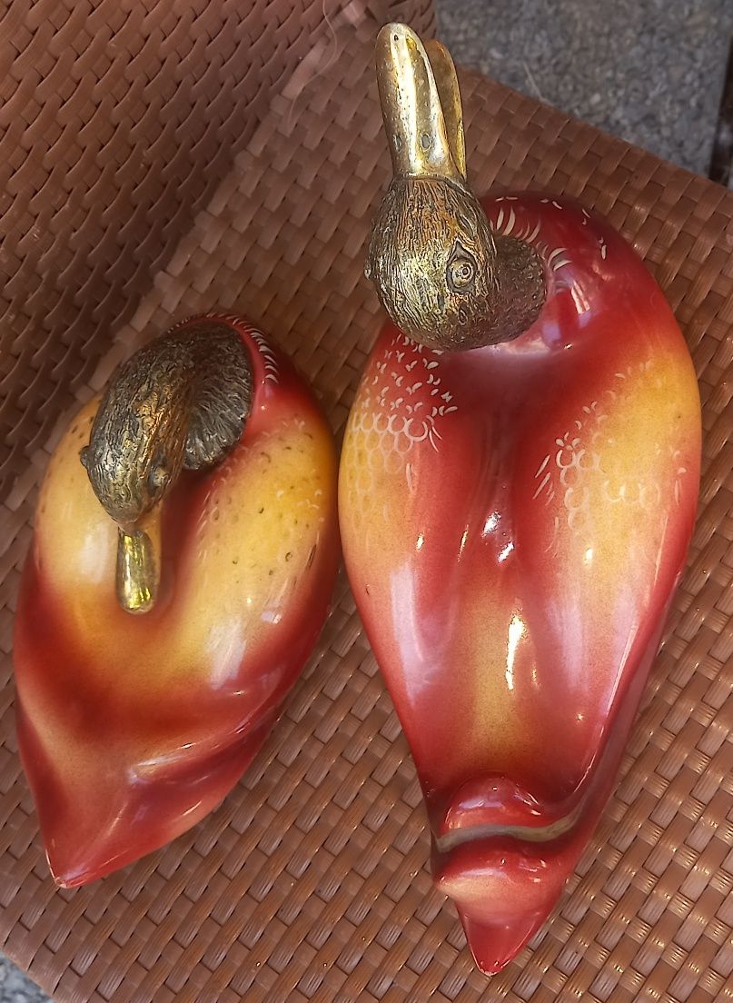 Raros casal de patos em bronze maciço pintados a mão,macho 2.750g,