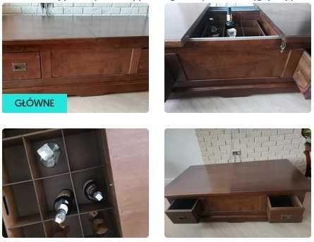 Ława skrzynia komoda z drewna - 4 szuflady i barek styl LOFT