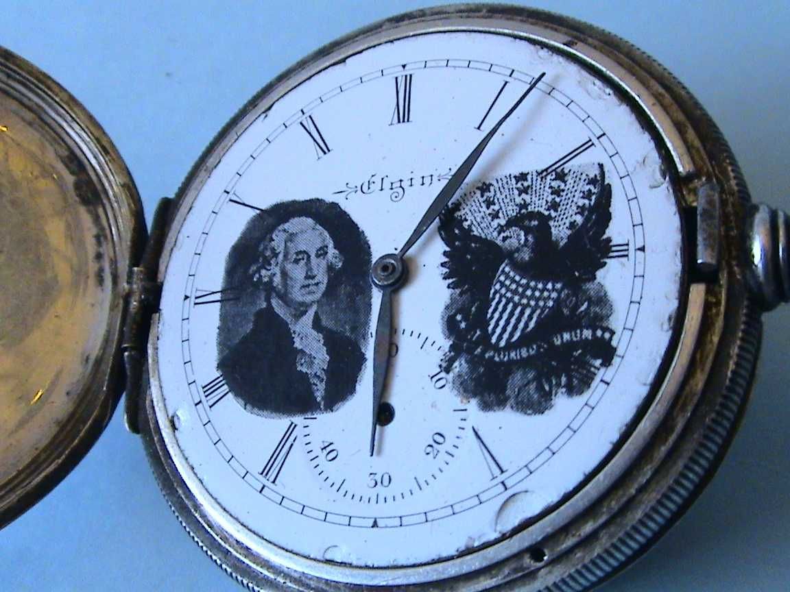 Zegarek ELGIN USA - SREBRO 925/1000 - wizerunek WASHINGTONA - SPRAWNY