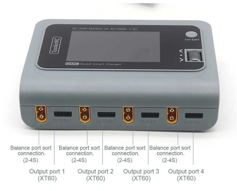 Новое четырёхканальное зарядное устройство ToolkitRC Q4AC (XT60)