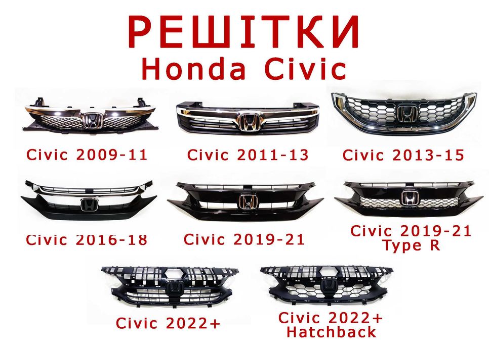 Рішітка радіатора решетка радиатора Honda Civic (з 2009 по 2024р)