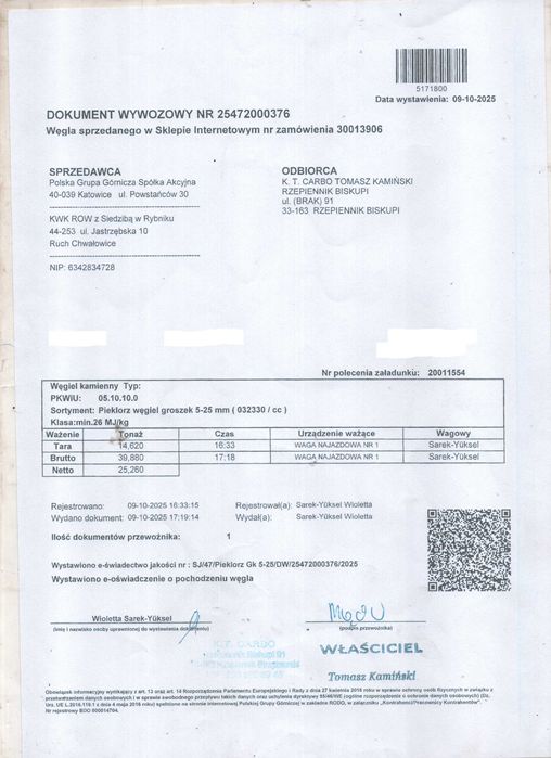 Pieklorz węgiel groszek