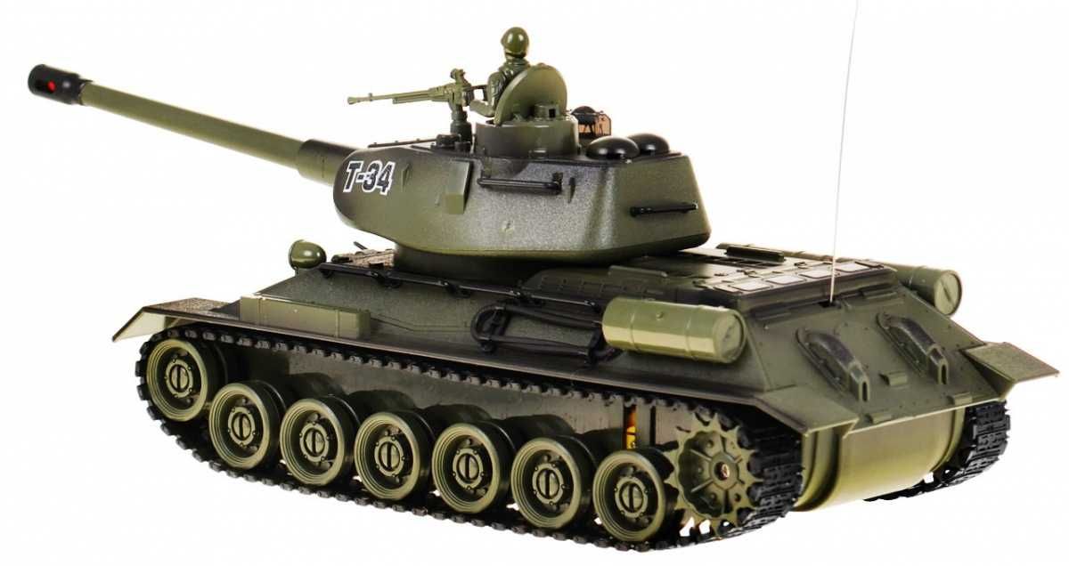 Zdalnie sterowany czołg T-34 dla dzieci 3+ Zielony model Strzelający