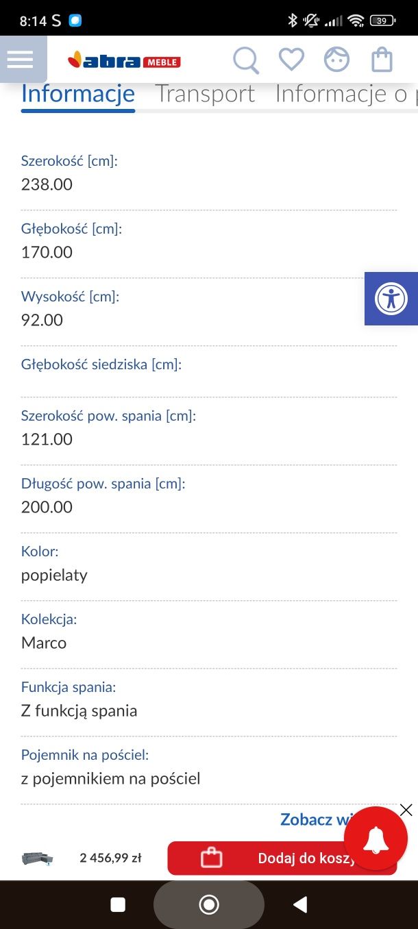 Narożnik  szary Marco